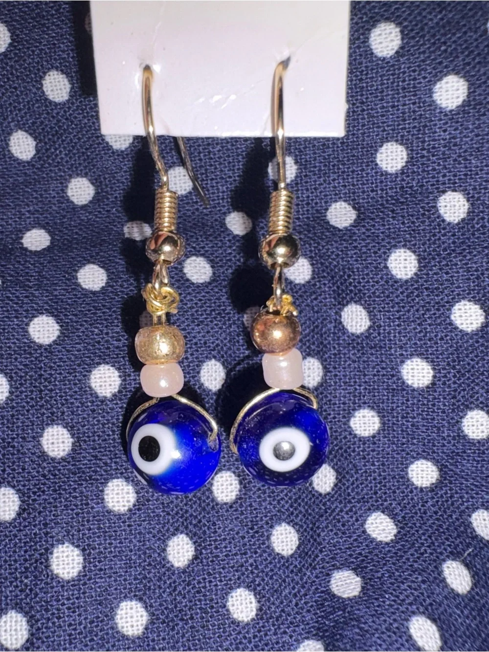 Gold & Blue Evil Eye Dangle Earrings - Unbranded